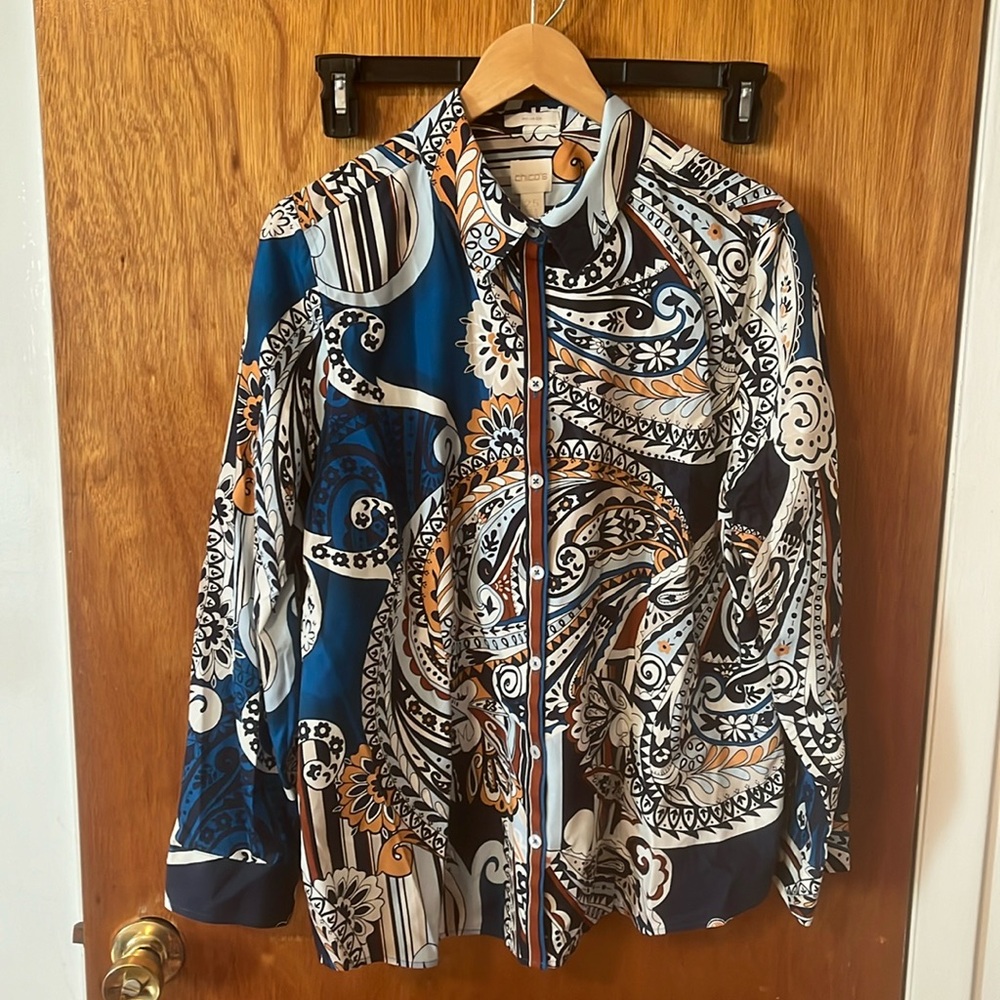Multicolor Top Shirt. Chico’s Size 2.5 (14). New with tag